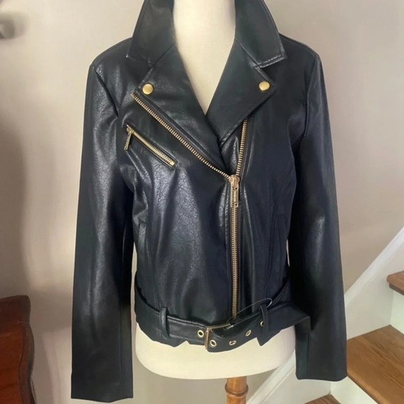 Michael Kors Belted Faux Leather Moto  Jacket - Picture 6 of 10